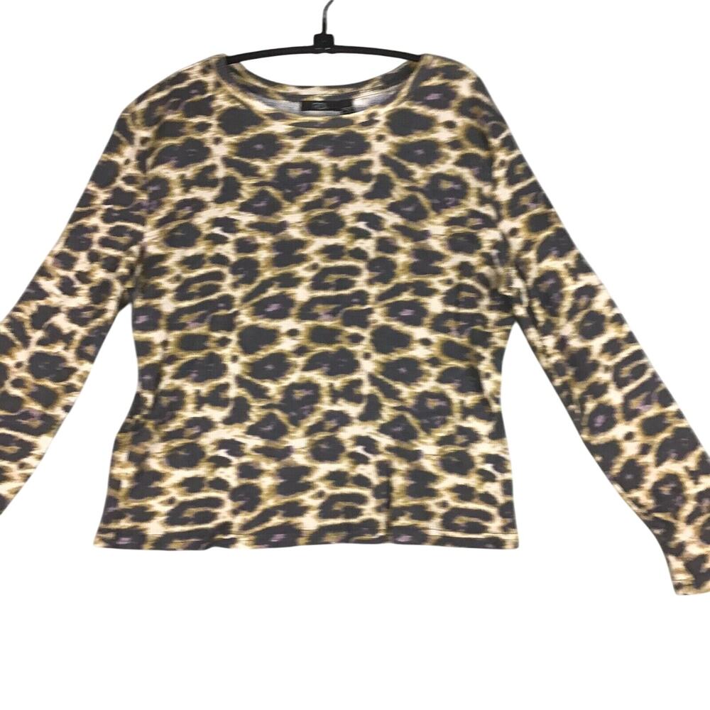 RDI Women’s Brown Cheetah Pink Accent Thermal Pullover Top Size M